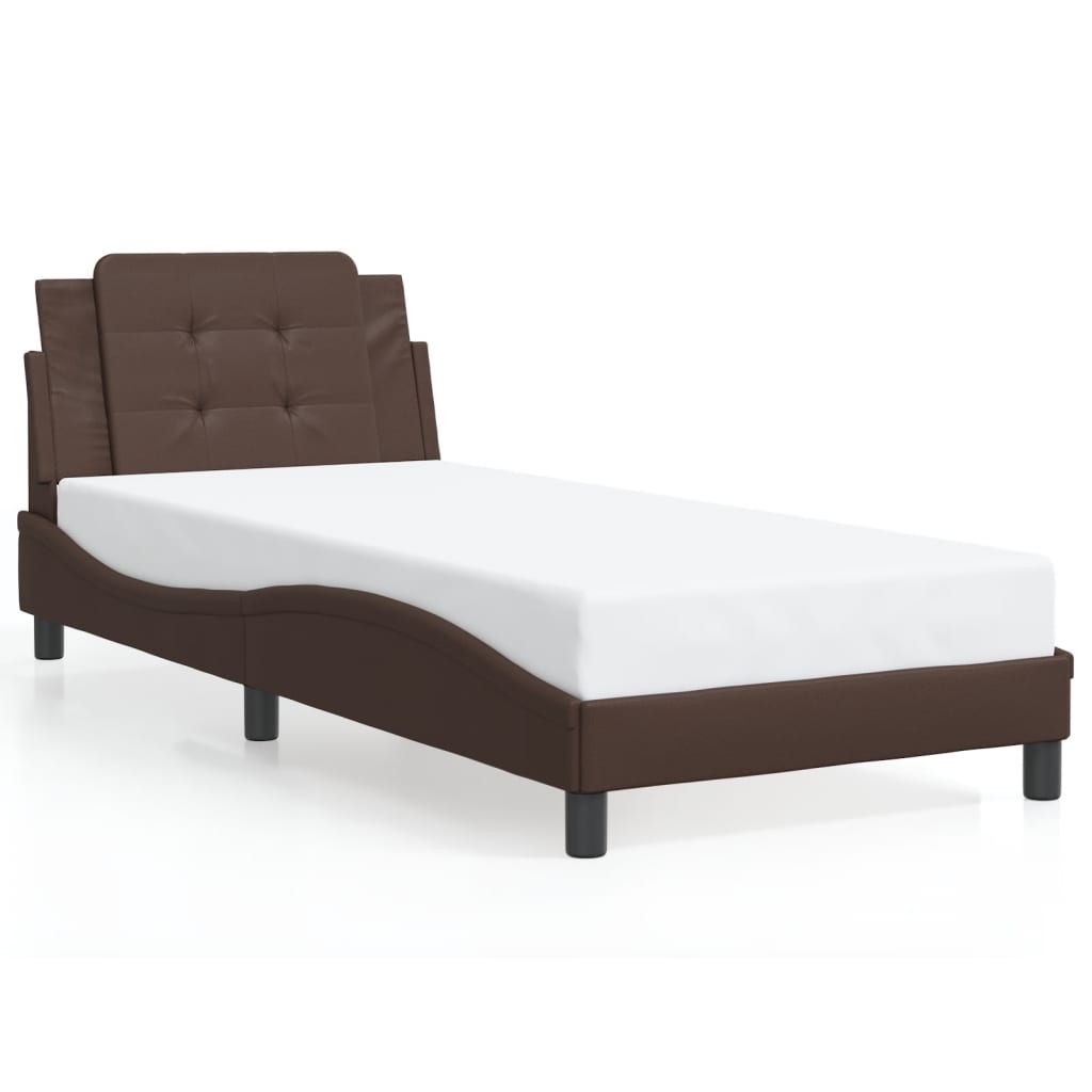 Estrutura cama c/ luzes LED 90x190 cm couro artificial castanho