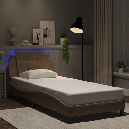 Estrutura cama c/ luzes LED 90x190 cm couro artif. cappuccino