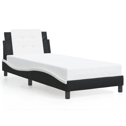 Estrutura cama c/ luzes LED 90x190 cm couro artif. preto/branco