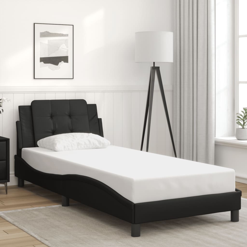 Estrutura de cama c/ luzes LED 90x200 cm couro artificial preto