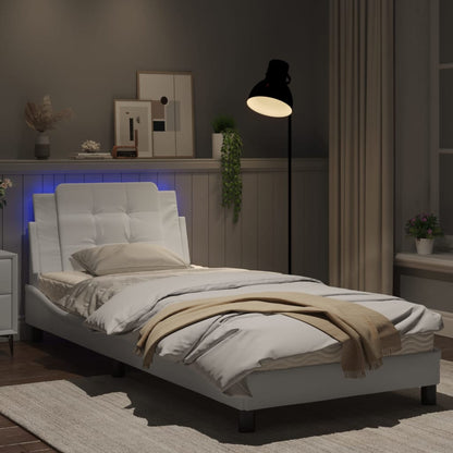 Estrutura de cama c/ luzes LED 90x200cm couro artificial branco