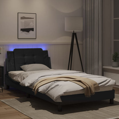 Estrutura de cama c/ luzes LED 100x200cm couro artificial preto