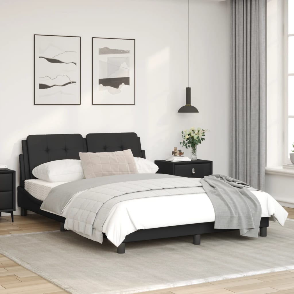 Estrutura de cama c/ luzes LED 120x200cm couro artificial preto