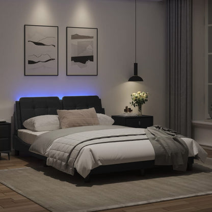 Estrutura cama c/ luzes LED 140x190 cm couro artificial preto