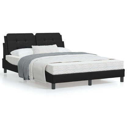 Estrutura cama c/ luzes LED 140x190 cm couro artificial preto