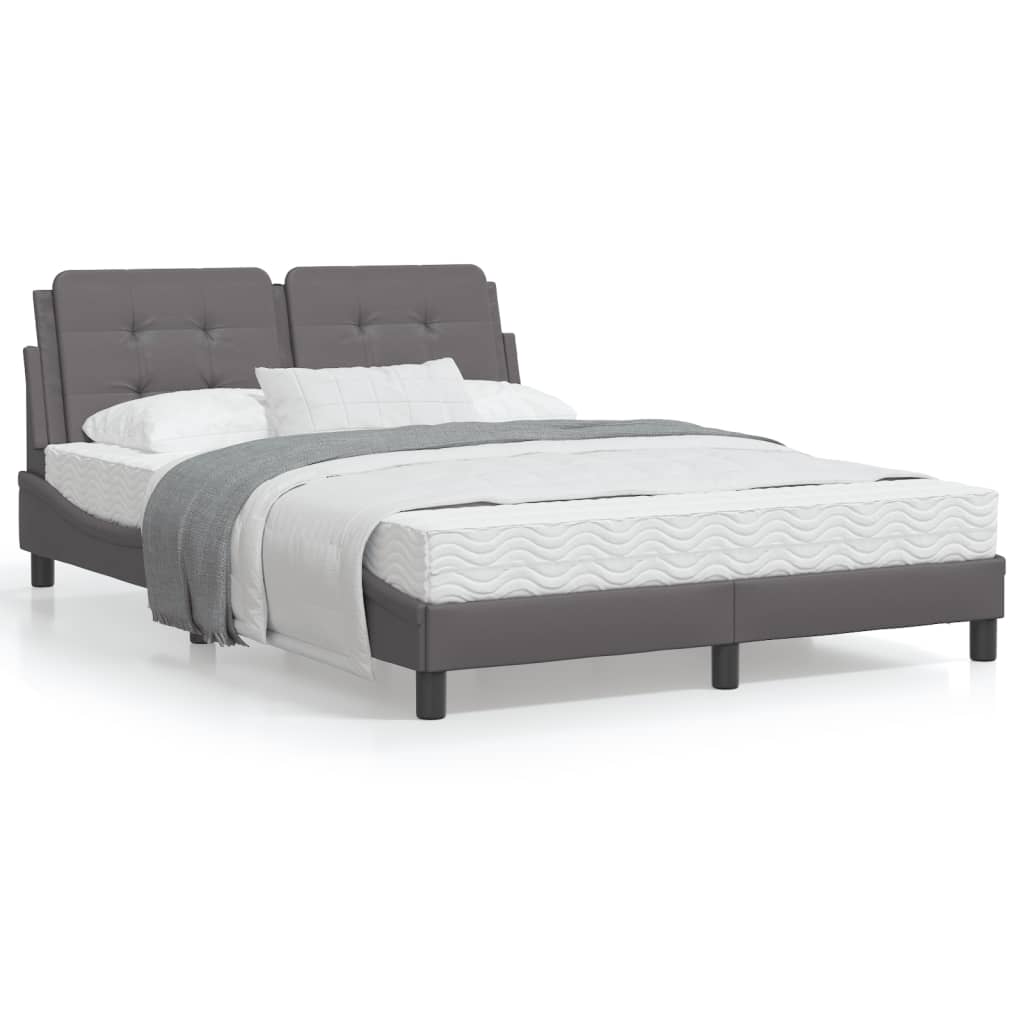 Estrutura cama c/ luzes LED 140x190 cm couro artificial cinza