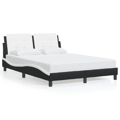 Estrutura cama c/ luzes LED 140x190cm couro artif. preto/branco