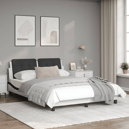 Estrutura cama c/ luzes LED 140x190cm couro artif. branco/preto