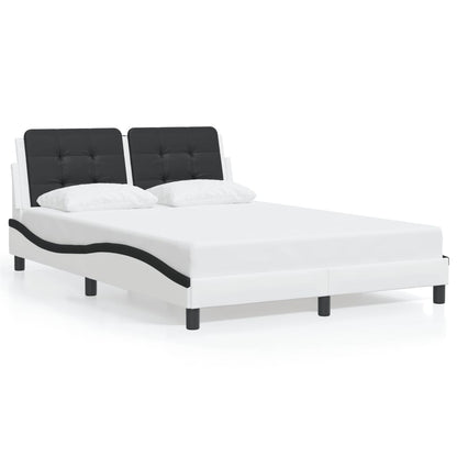 Estrutura cama c/ luzes LED 140x190cm couro artif. branco/preto