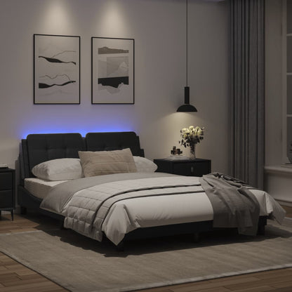 Estrutura de cama c/ luzes LED 140x200cm couro artificial preto