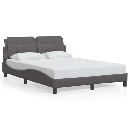 Estrutura de cama c/ luzes LED 140x200cm couro artificial cinza