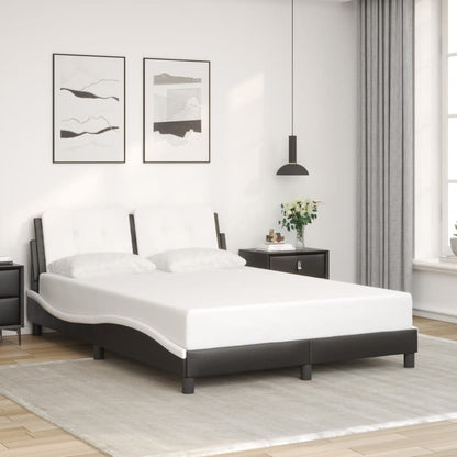 Estrutura cama c/ luzes LED 140x200cm couro artif. preto/branco