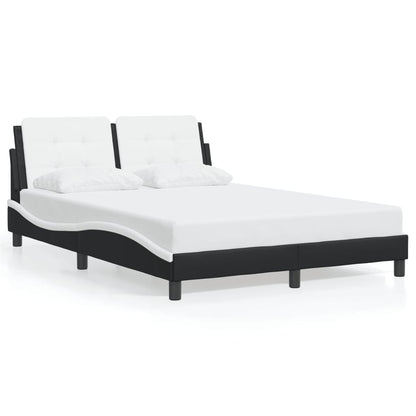 Estrutura cama c/ luzes LED 140x200cm couro artif. preto/branco