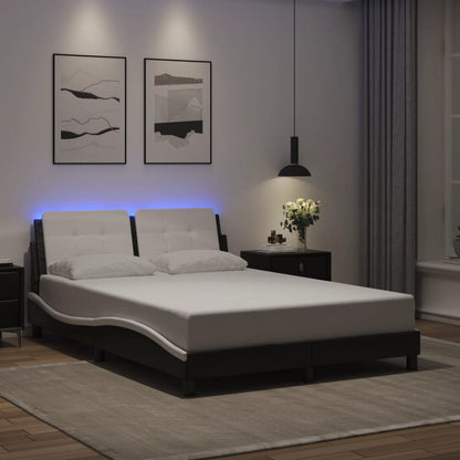 Estrutura cama c/ luzes LED 140x200cm couro artif. preto/branco