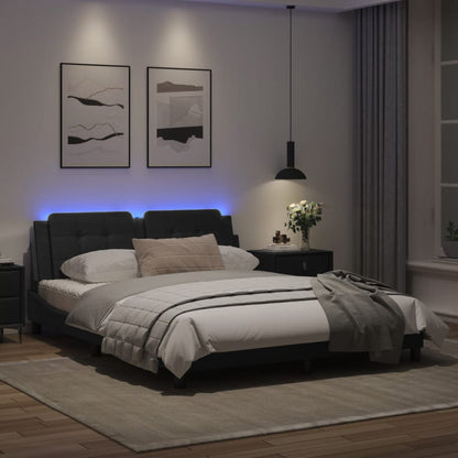 Estrutura de cama c/ luzes LED 160x200cm couro artificial preto