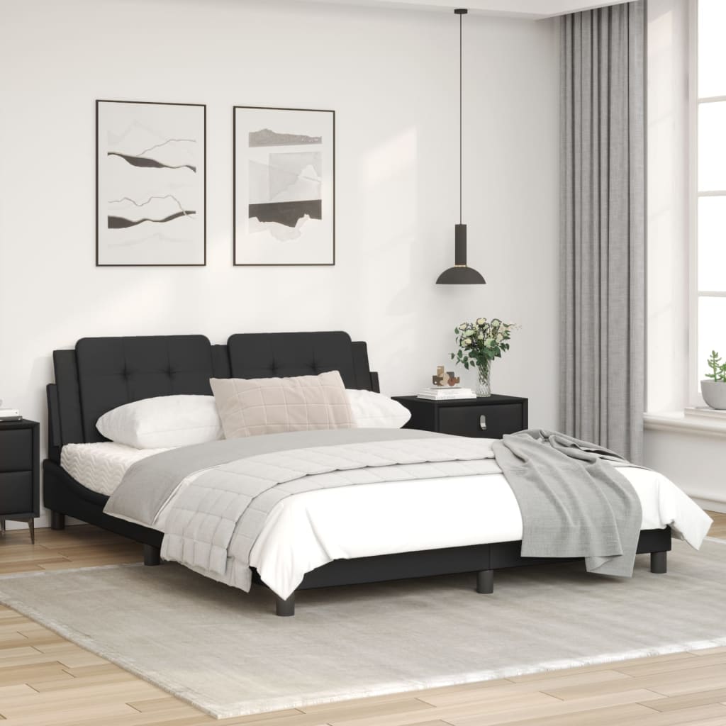 Estrutura de cama c/ luzes LED 160x200cm couro artificial preto