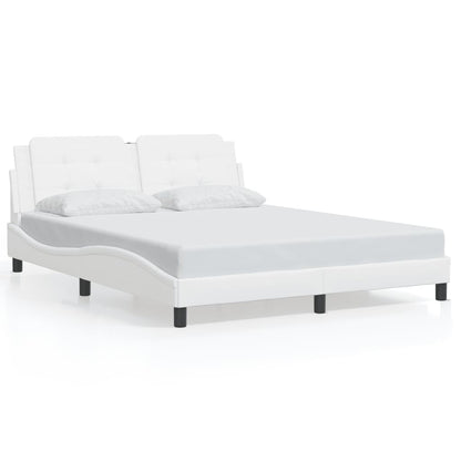 Estrutura de cama c/ luzes LED 160x200 cm couro artif. branco