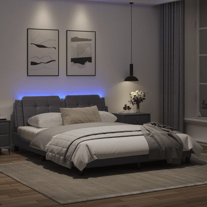 Estrutura de cama c/ luzes LED 160x200cm couro artificial cinza