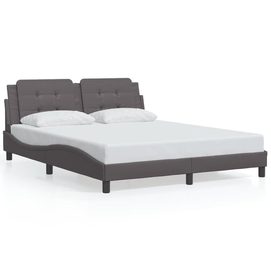 Estrutura de cama c/ luzes LED 160x200cm couro artificial cinza