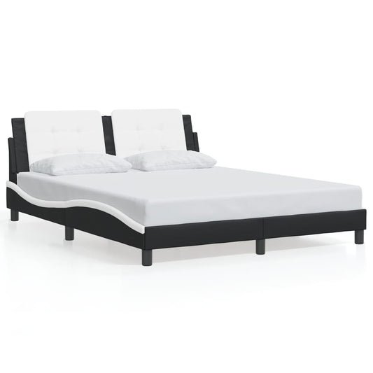 Estrutura cama c/ luzes LED 160x200cm couro artif. preto/branco