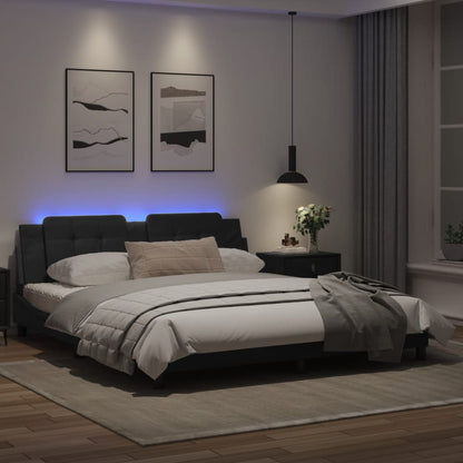 Estrutura de cama c/ luzes LED 180x200cm couro artificial preto