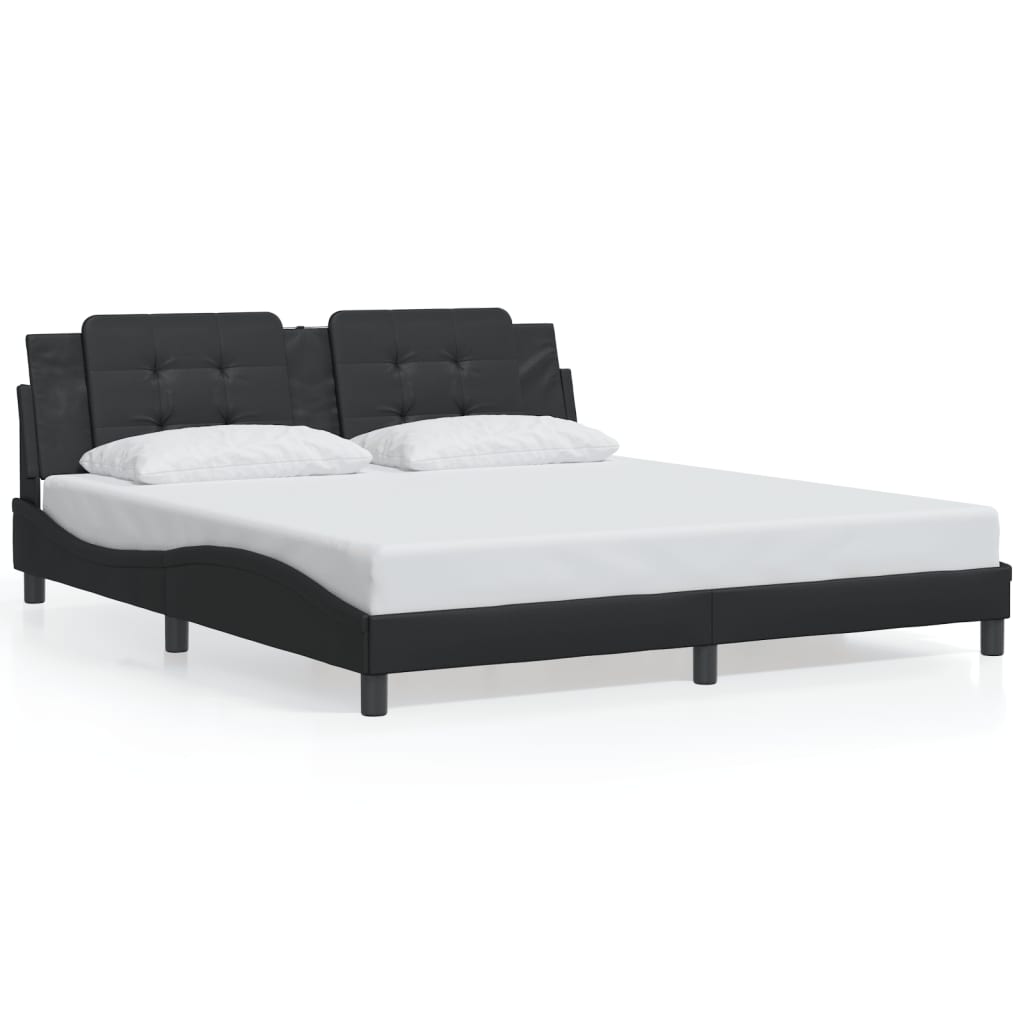 Estrutura de cama c/ luzes LED 180x200cm couro artificial preto