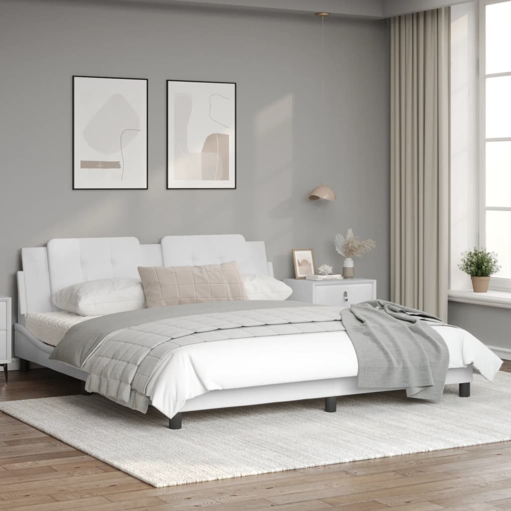 Estrutura cama c/ luzes LED 180x200 cm couro artificial branco