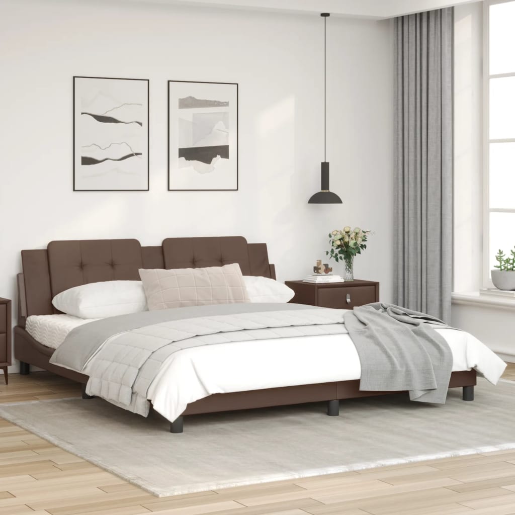 Estrutura cama c/ luzes LED 180x200cm couro artificial castanho