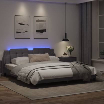 Estrutura de cama c/ luzes LED 180x200cm couro artificial cinza