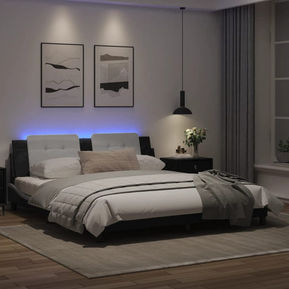 Estrutura cama c/ luzes LED 180x200cm couro artif. preto/branco