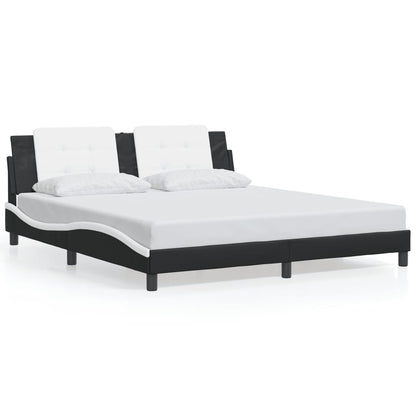 Estrutura cama c/ luzes LED 180x200cm couro artif. preto/branco