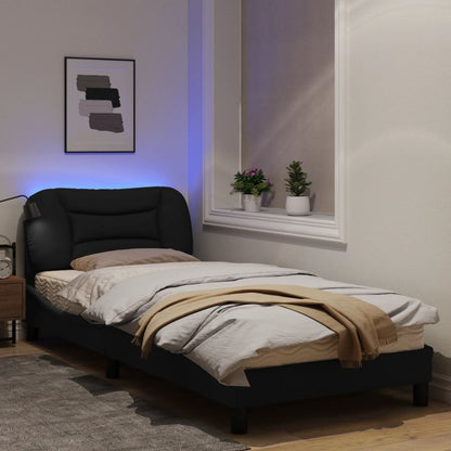 Estrutura de Cama Julie - Com luz LED - 90x190 cm - Tecido Preto