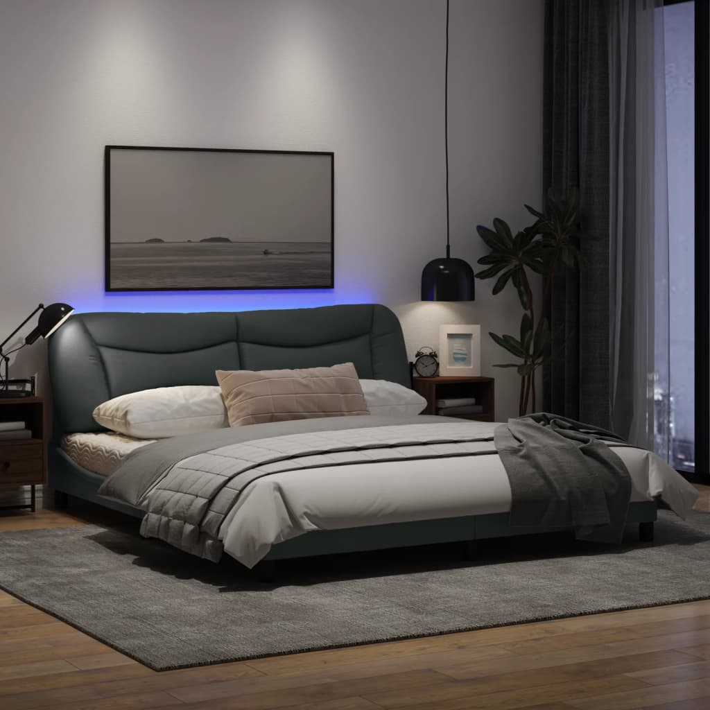 Estrutura de Cama Julie - Com luz LED - 180x200 cm - Tecido Cinzento Escuro