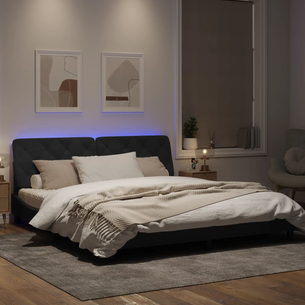 Estrutura de cama com luz LED 180x200 cm veludo preto