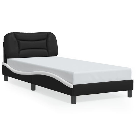 Estrutura cama c/ luz LED 90x190 cm couro artif. preto/branco