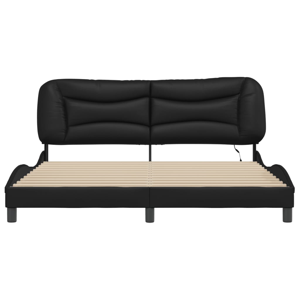 Estrutura de cama c/ luzes LED 180x200cm couro artificial preto