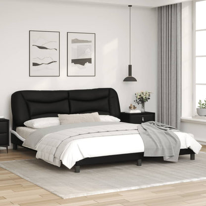 Estrutura cama c/ luzes LED 180x200cm couro artif. preto/branco