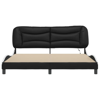 Estrutura cama c/ luzes LED 180x200cm couro artif. preto/branco