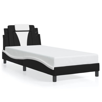 Estrutura cama c/ luz LED 90x190 cm couro artif. preto/branco