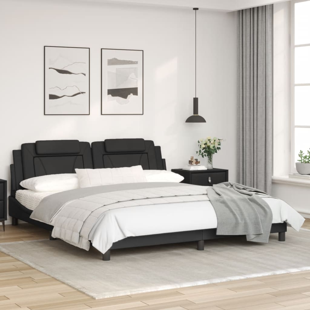 Estrutura de cama c/ luz LED 180x200 cm couro artificial preto