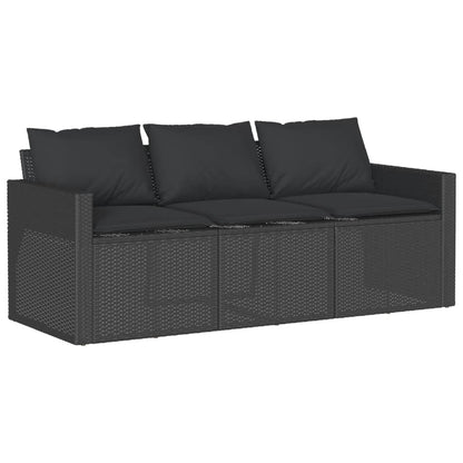 6 pcs conjunto sofás de jardim c/ almofadões vime PE preto