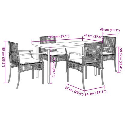 5 pcs conjunto de jantar p/ jardim c/ almofadões vime PE cinza