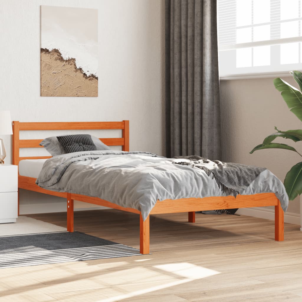 Estrutura de cama 75x190 cm madeira pinho maciça castanho cera