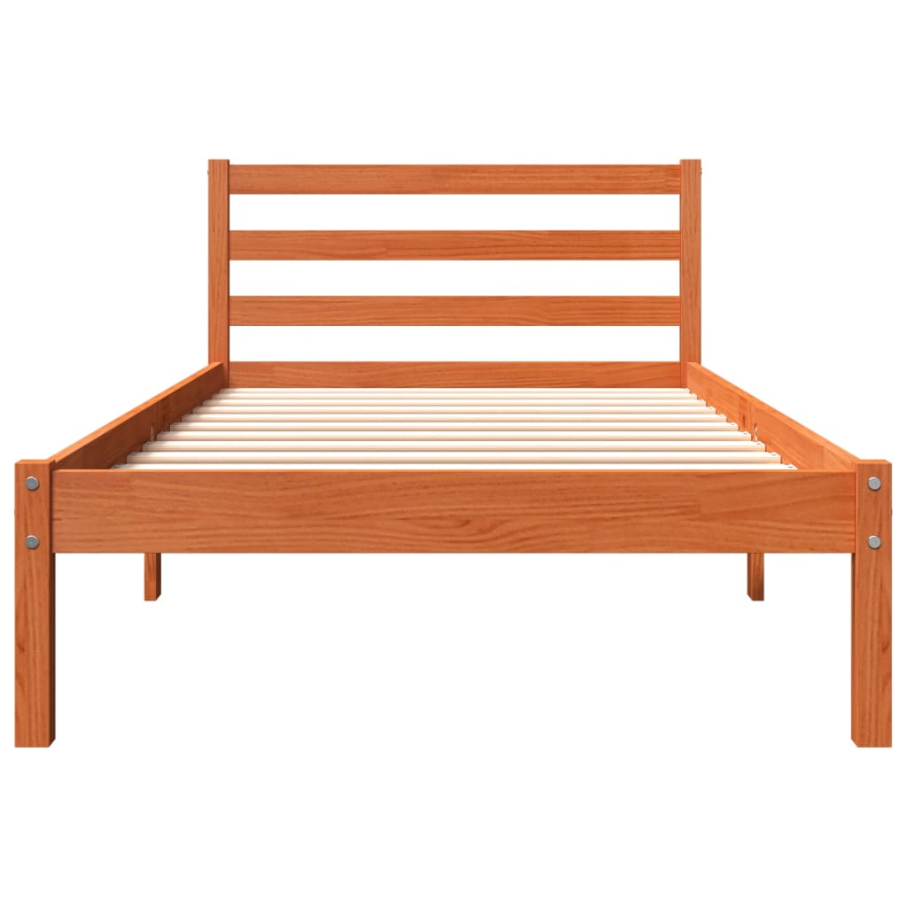 Estrutura de cama 75x190 cm madeira pinho maciça castanho cera