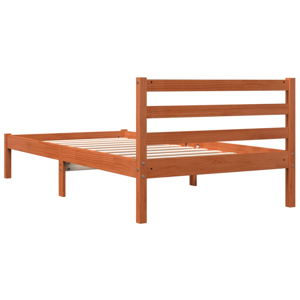 Estrutura de cama 75x190 cm madeira pinho maciça castanho cera