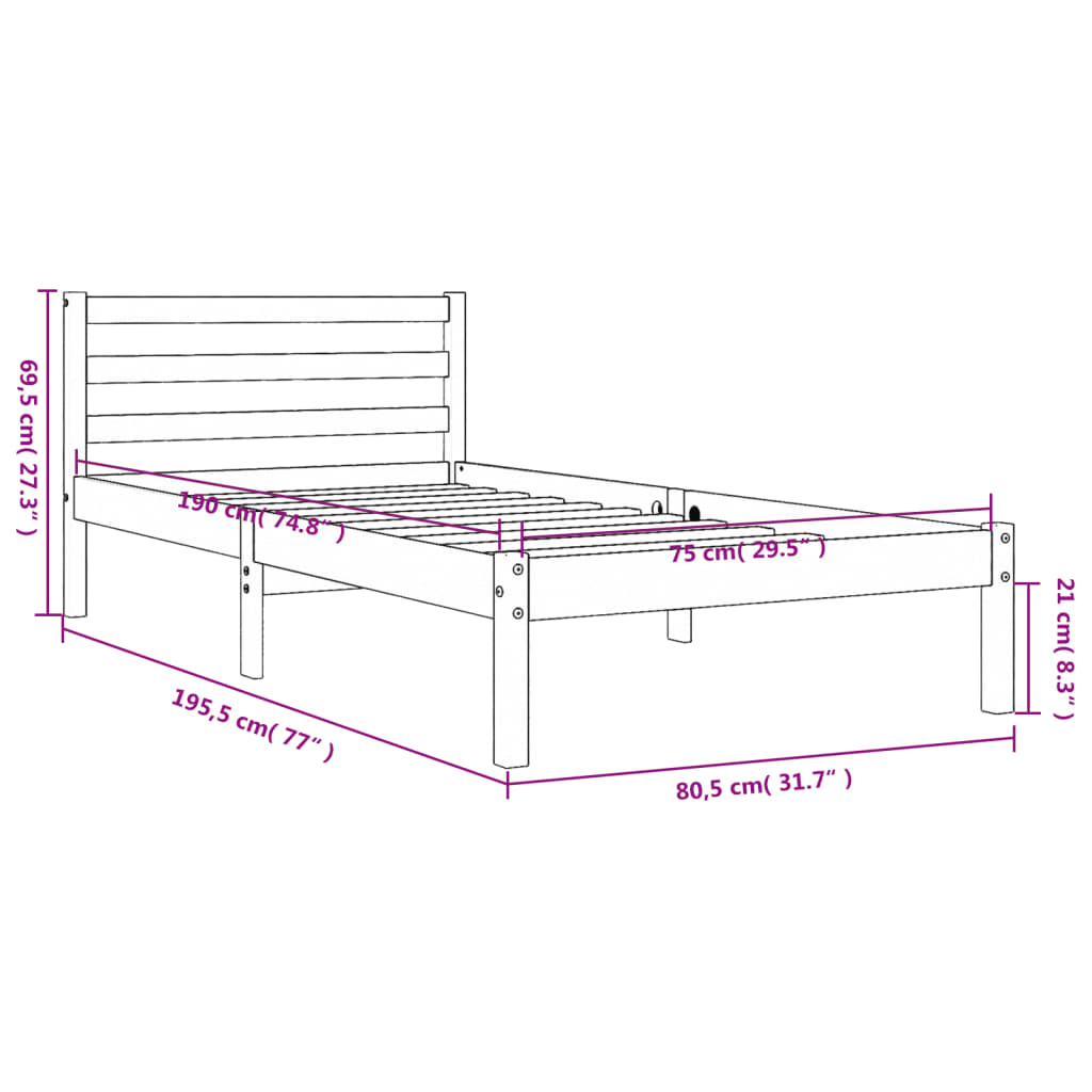 Estrutura de cama 75x190 cm madeira pinho maciça castanho cera