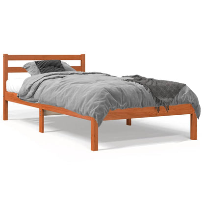 Estrutura de cama 75x190 cm madeira pinho maciça castanho cera