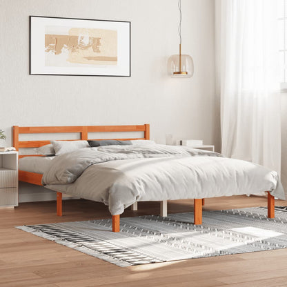 Estrutura de cama 140x190 cm madeira pinho maciça castanho cera