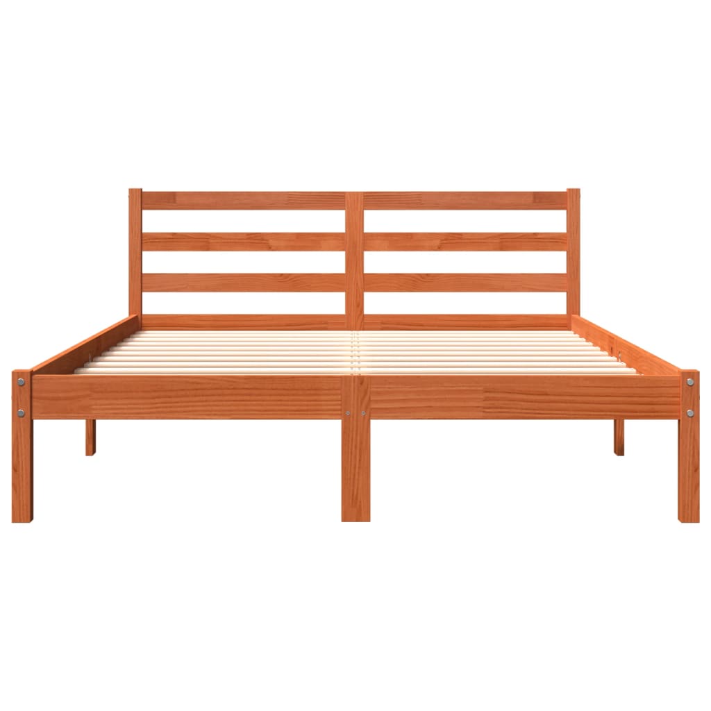 Estrutura de cama 140x190 cm madeira pinho maciça castanho cera