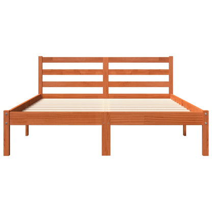 Estrutura de cama 140x190 cm madeira pinho maciça castanho cera